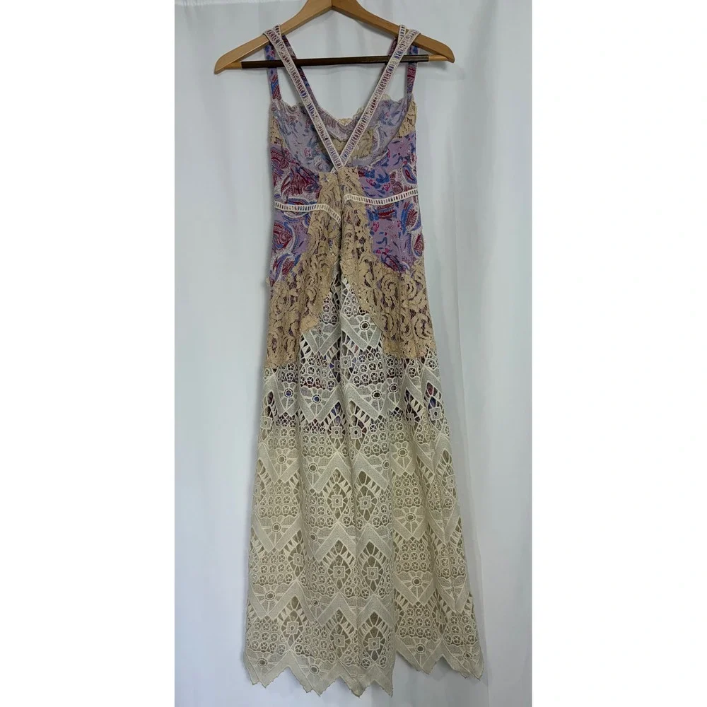Free People Boho Crochet Festival Lace Paisley Maxi Dress Purple Size 10 Event